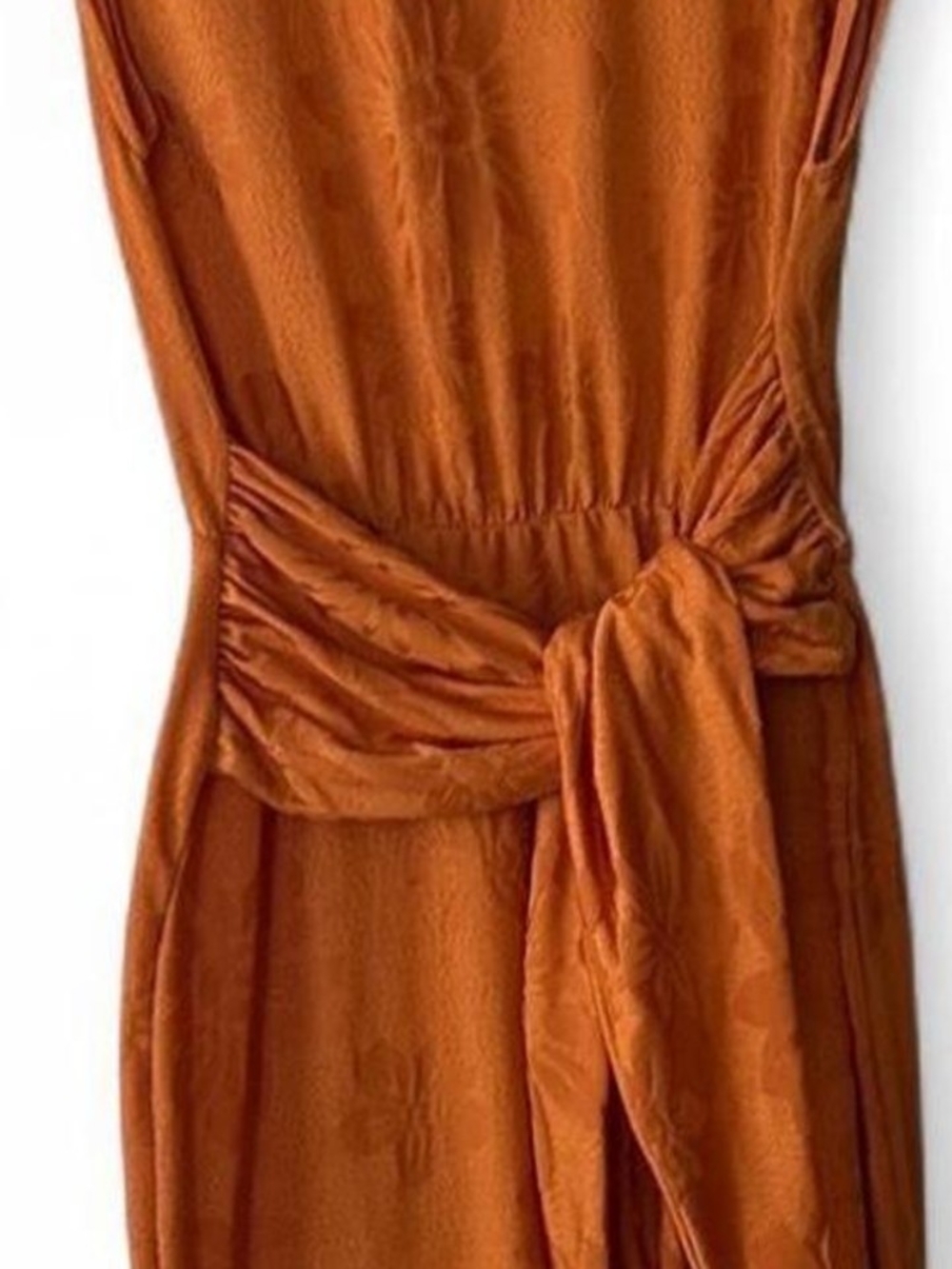 Zara Sleeveless Maxi Dress in Burnt Orange with Tie Waist